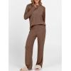 image:imageANRABESS Womens 2 Piece Lounge Pajama Sets Ribbed Knit Long Sleeve Tunic Tops Matching Pants Casual Fall Sleepwear OutfitsBrown