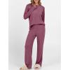 image:imageANRABESS Womens 2 Piece Lounge Pajama Sets Ribbed Knit Long Sleeve Tunic Tops Matching Pants Casual Fall Sleepwear OutfitsDark Red