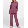 image:imageANRABESS Womens 2 Piece Lounge Pajama Sets Ribbed Knit Long Sleeve Tunic Tops Matching Pants Casual Fall Sleepwear OutfitsDark Red