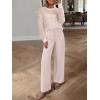 image:imageANRABESS Womens 2 Piece Outfits Crochet Sheer Knit Sweater Top Wide Leg Pants Lounge Set Sweatsuit 2026 Spring Travel ClothesBeige Pink