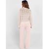 image:imageANRABESS Womens 2 Piece Outfits Crochet Sheer Knit Sweater Top Wide Leg Pants Lounge Set Sweatsuit 2026 Spring Travel ClothesBeige Pink