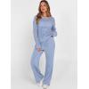 image:imageANRABESS Womens 2 Piece Outfits Crochet Sheer Knit Sweater Top Wide Leg Pants Lounge Set Sweatsuit 2026 Spring Travel ClothesBlue