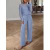 image:imageANRABESS Womens 2 Piece Outfits Crochet Sheer Knit Sweater Top Wide Leg Pants Lounge Set Sweatsuit 2026 Spring Travel ClothesBlue