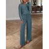 image:imageANRABESS Womens 2 Piece Outfits Crochet Sheer Knit Sweater Top Wide Leg Pants Lounge Set Sweatsuit 2026 Spring Travel ClothesDark Teal