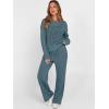 image:imageANRABESS Womens 2 Piece Outfits Crochet Sheer Knit Sweater Top Wide Leg Pants Lounge Set Sweatsuit 2026 Spring Travel ClothesDark Teal