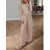 image:imageANRABESS Womens 2 Piece Outfits Crochet Sheer Knit Sweater Top Wide Leg Pants Lounge Set Sweatsuit 2026 Spring Travel ClothesLight Brown