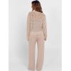 image:imageANRABESS Womens 2 Piece Outfits Crochet Sheer Knit Sweater Top Wide Leg Pants Lounge Set Sweatsuit 2026 Spring Travel ClothesLight Brown