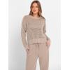 image:imageANRABESS Womens 2 Piece Outfits Crochet Sheer Knit Sweater Top Wide Leg Pants Lounge Set Sweatsuit 2026 Spring Travel ClothesLight Brown