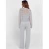 image:imageANRABESS Womens 2 Piece Outfits Crochet Sheer Knit Sweater Top Wide Leg Pants Lounge Set Sweatsuit 2026 Spring Travel ClothesLight Grey