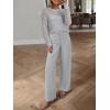 image:imageANRABESS Womens 2 Piece Outfits Crochet Sheer Knit Sweater Top Wide Leg Pants Lounge Set Sweatsuit 2026 Spring Travel ClothesLight Grey