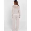 image:imageANRABESS Womens 2 Piece Outfits Crochet Sheer Knit Sweater Top Wide Leg Pants Lounge Set Sweatsuit 2026 Spring Travel ClothesLight Khaki