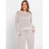 image:imageANRABESS Womens 2 Piece Outfits Crochet Sheer Knit Sweater Top Wide Leg Pants Lounge Set Sweatsuit 2026 Spring Travel ClothesLight Khaki