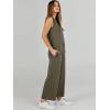 image:imageANRABESS Womens 2 Piece Outfits Summer Beach Vacation Clothes Spring Travel Airport Casual Wide Leg Pants Lounge SetsArmy Green