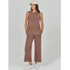 image:imageANRABESS Womens 2 Piece Outfits Summer Beach Vacation Clothes Spring Travel Airport Casual Wide Leg Pants Lounge SetsBrown