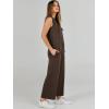 image:imageANRABESS Womens 2 Piece Outfits Summer Beach Vacation Clothes Spring Travel Airport Casual Wide Leg Pants Lounge SetsCoffee