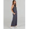 image:imageANRABESS Womens 2 Piece Outfits Summer Beach Vacation Clothes Spring Travel Airport Casual Wide Leg Pants Lounge SetsDark Grey
