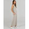 image:imageANRABESS Womens 2 Piece Outfits Summer Beach Vacation Clothes Spring Travel Airport Casual Wide Leg Pants Lounge SetsLight Beige