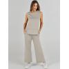 image:imageANRABESS Womens 2 Piece Outfits Summer Beach Vacation Clothes Spring Travel Airport Casual Wide Leg Pants Lounge SetsLight Beige