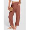image:imageANRABESS Womens Capri Pants 2026 Summer Casual Elastic High Waisted Lounge Cropped Tapered Ankle Beach Trousers Work OutfitsBirck Red
