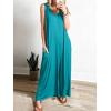 image:imageANRABESS Womens Casual Summer Loose Jumpsuits Sleeveless Tank V Neck Wide Leg Long Pant Rompers Baggy Jumper with PocketsLake Green