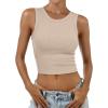 image:imageANRABESS Womens Crop Tank Tops High Neck Sleeveless Ribbed Knit Slim Fit Shirts 2026 Summer Casual Basic Workout ClothesBeige