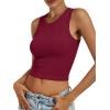 image:imageANRABESS Womens Crop Tank Tops High Neck Sleeveless Ribbed Knit Slim Fit Shirts 2026 Summer Casual Basic Workout ClothesDeep Red