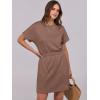 image:imageANRABESS Womens Dresses 2026 Summer Casual Short Sleeve Crew Neck Elastic Waist Mini T Shirt Dress with PocketsBrown