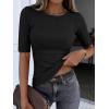 image:imageANRABESS Womens Half Sleeve Crewneck Tops Ribbed Knit Slim Fit Shirts Basic Tee 2026 Spring Summer Dressy Casual TShirtsBlack
