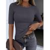 image:imageANRABESS Womens Half Sleeve Crewneck Tops Ribbed Knit Slim Fit Shirts Basic Tee 2026 Spring Summer Dressy Casual TShirtsDeep Grey
