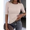 image:imageANRABESS Womens Half Sleeve Crewneck Tops Ribbed Knit Slim Fit Shirts Basic Tee 2026 Spring Summer Dressy Casual TShirtsLight Apricot