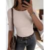 image:imageANRABESS Womens Half Sleeve Crewneck Tops Ribbed Knit Slim Fit Shirts Basic Tee 2026 Spring Summer Dressy Casual TShirtsLight Apricot