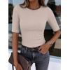 image:imageANRABESS Womens Half Sleeve Crewneck Tops Ribbed Knit Slim Fit Shirts Basic Tee 2026 Spring Summer Dressy Casual TShirtsLight Apricot