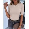 image:imageANRABESS Womens Half Sleeve Crewneck Tops Ribbed Knit Slim Fit Shirts Basic Tee 2026 Spring Summer Dressy Casual TShirtsLight Apricot