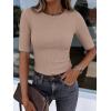 image:imageANRABESS Womens Half Sleeve Crewneck Tops Ribbed Knit Slim Fit Shirts Basic Tee 2026 Spring Summer Dressy Casual TShirtsLight Khaki