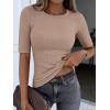 image:imageANRABESS Womens Half Sleeve Crewneck Tops Ribbed Knit Slim Fit Shirts Basic Tee 2026 Spring Summer Dressy Casual TShirtsLight Khaki