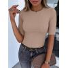 image:imageANRABESS Womens Half Sleeve Crewneck Tops Ribbed Knit Slim Fit Shirts Basic Tee 2026 Spring Summer Dressy Casual TShirtsLight Khaki