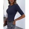 image:imageANRABESS Womens Half Sleeve Crewneck Tops Ribbed Knit Slim Fit Shirts Basic Tee 2026 Spring Summer Dressy Casual TShirtsNavy Blue