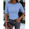 image:imageANRABESS Womens Half Sleeve Crewneck Tops Ribbed Knit Slim Fit Shirts Basic Tee 2026 Spring Summer Dressy Casual TShirtsSky Blue