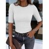 image:imageANRABESS Womens Half Sleeve Crewneck Tops Ribbed Knit Slim Fit Shirts Basic Tee 2026 Spring Summer Dressy Casual TShirtsWhite