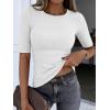 image:imageANRABESS Womens Half Sleeve Crewneck Tops Ribbed Knit Slim Fit Shirts Basic Tee 2026 Spring Summer Dressy Casual TShirtsWhite