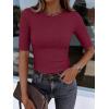 image:imageANRABESS Womens Half Sleeve Crewneck Tops Ribbed Knit Slim Fit Shirts Basic Tee 2026 Spring Summer Dressy Casual TShirtsWine Red