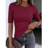 image:imageANRABESS Womens Half Sleeve Crewneck Tops Ribbed Knit Slim Fit Shirts Basic Tee 2026 Spring Summer Dressy Casual TShirtsWine Red