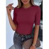 image:imageANRABESS Womens Half Sleeve Crewneck Tops Ribbed Knit Slim Fit Shirts Basic Tee 2026 Spring Summer Dressy Casual TShirtsWine Red