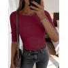 image:imageANRABESS Womens Half Sleeve Crewneck Tops Ribbed Knit Slim Fit Shirts Basic Tee 2026 Spring Summer Dressy Casual TShirtsWine Red