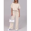 image:imageANRABESS Womens Lounge Sets 2 Piece Outfits 2026 Summer Casual Short Sleeve Sweatsuits Matching Tracksuits Wide Leg Pant SetApricot