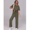 image:imageANRABESS Womens Lounge Sets 2 Piece Outfits 2026 Summer Casual Short Sleeve Sweatsuits Matching Tracksuits Wide Leg Pant SetArmy Green