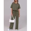 image:imageANRABESS Womens Lounge Sets 2 Piece Outfits 2026 Summer Casual Short Sleeve Sweatsuits Matching Tracksuits Wide Leg Pant SetArmy Green