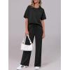 image:imageANRABESS Womens Lounge Sets 2 Piece Outfits 2026 Summer Casual Short Sleeve Sweatsuits Matching Tracksuits Wide Leg Pant SetBlack