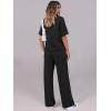 image:imageANRABESS Womens Lounge Sets 2 Piece Outfits 2026 Summer Casual Short Sleeve Sweatsuits Matching Tracksuits Wide Leg Pant SetBlack