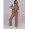 image:imageANRABESS Womens Lounge Sets 2 Piece Outfits 2026 Summer Casual Short Sleeve Sweatsuits Matching Tracksuits Wide Leg Pant SetBrown